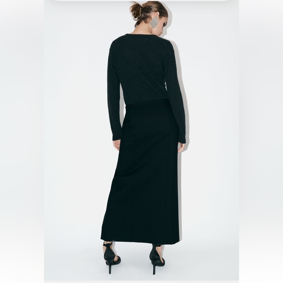 Zara Black Slit 100% Wool high waist Midi Skirt size XS ZW Collection NWT - Picture 5 of 15